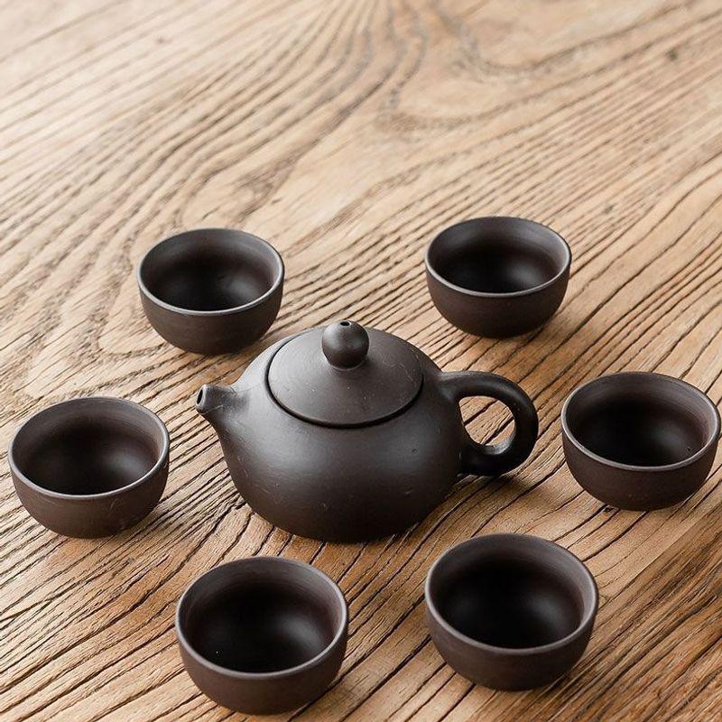 Original Purple Clay Small Tea Set: Ceramic Teapot, Lid Bowl, and Tea Cups for Office or Home Gongfu Brewing.