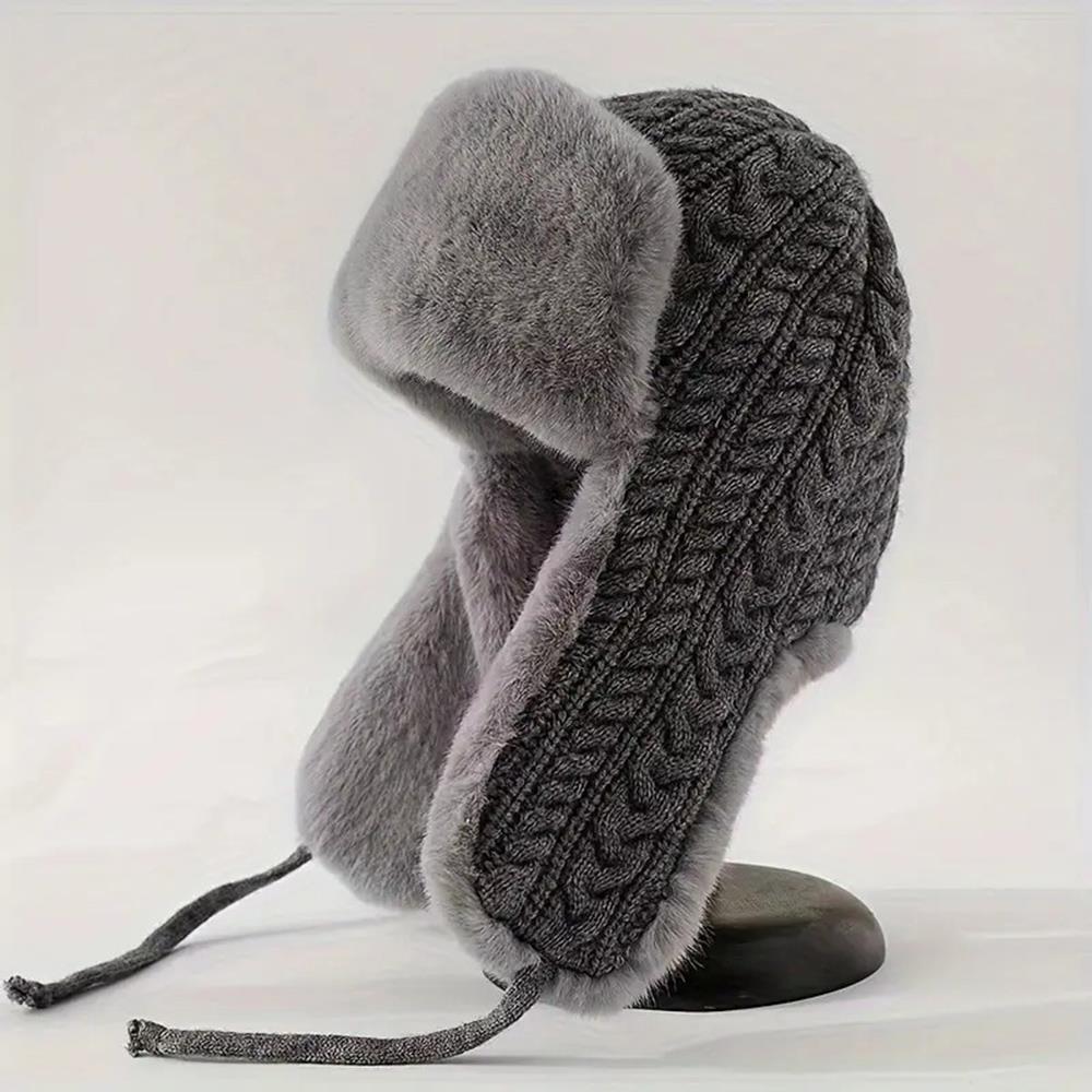 Y2K Winter Knitted Beanies Cap Fashion Plush Knitted Thickened Snow Skiing Hat Outdoor Windproof Warm Ear Protection Hat Women
