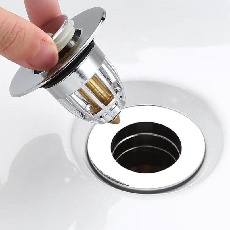 1/2Pcs Slive Universal Push Rebound Drain Stopper Up Filter With Hair Catcher For Bathroom Kitchen Bathtub Wash Basin Sink
