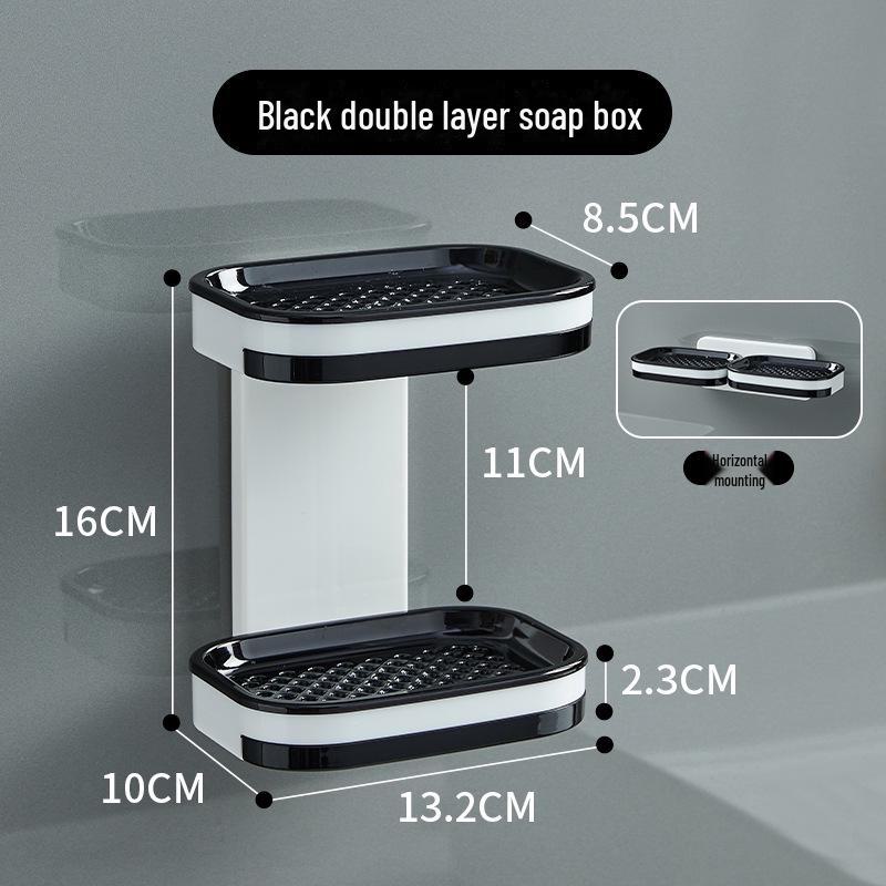 Premium Wall-Mounted Traceless Drainage Double-Layer Soap Rack