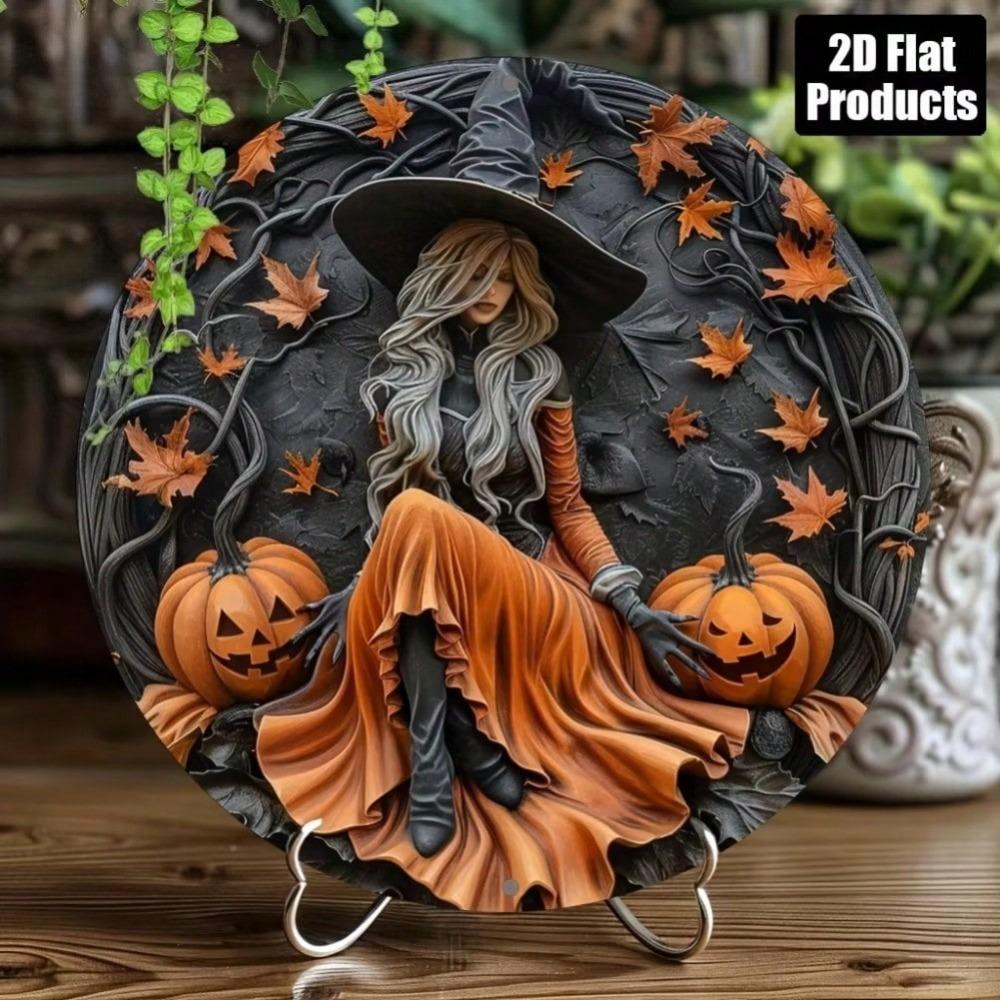 Halloween Witch Vintage Metal Tin Sign Black Hat Pumpkin Wall Decor Gift