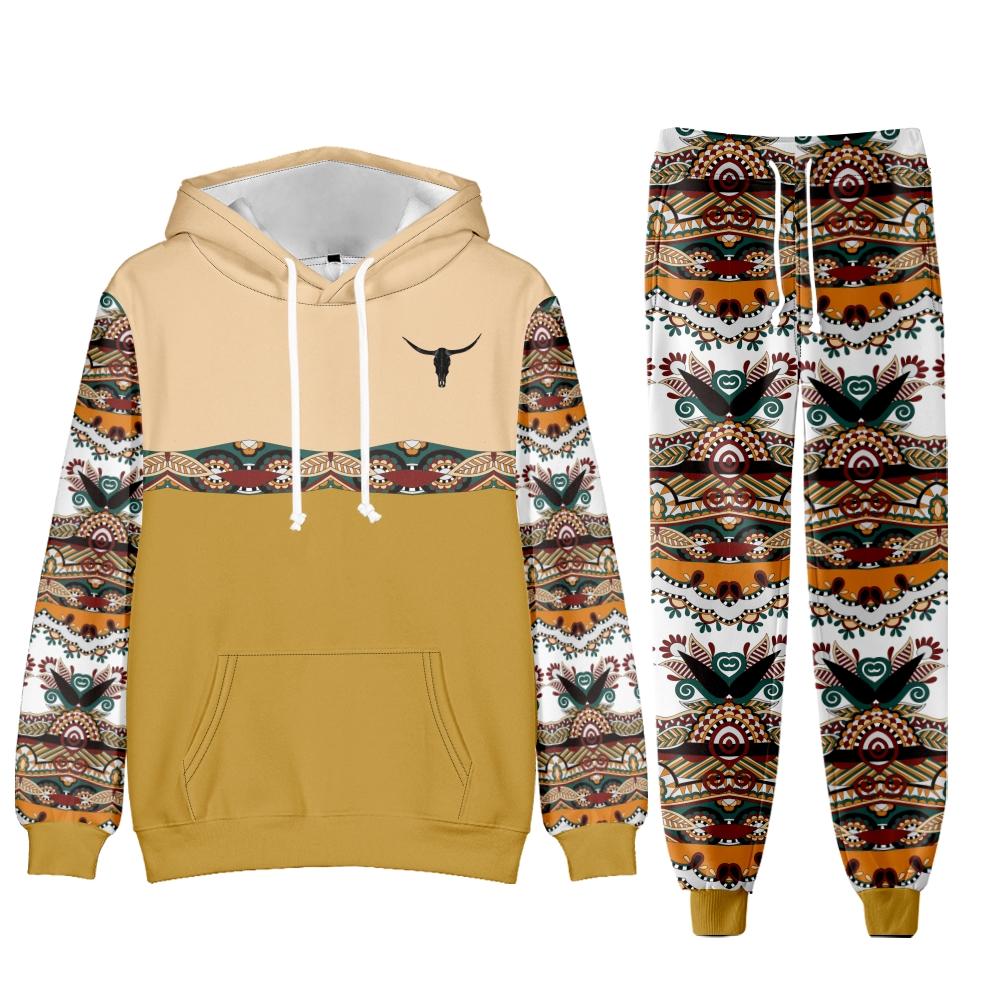 

Мужские комплекты: толстовка + брюки, комплект из двух предметов, повседневный винтажный спортивный костюм с принтом в стиле вестерн, мужской модный комплект спортивной одежды, спортивный костюм, мужской