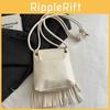 Color Solid Tassel Vintage Pu Water Bucket Handbag Fringe Details Women Fashion