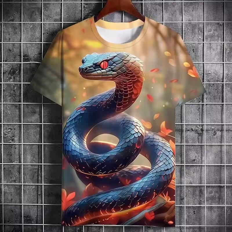 Tricou Bărbați Stil Harajuku cu Grafică Șarpe Imprimată 3D Personalitate Tricou Supradimensionat Vară Hip Hop Mânecă Scurtă Bărbați Topuri Y2k