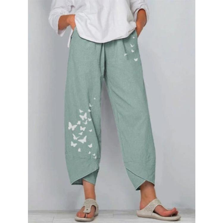 Pantaloni casual larghi in cotone e lino con elastico in vita, pantaloni da casa da donna
