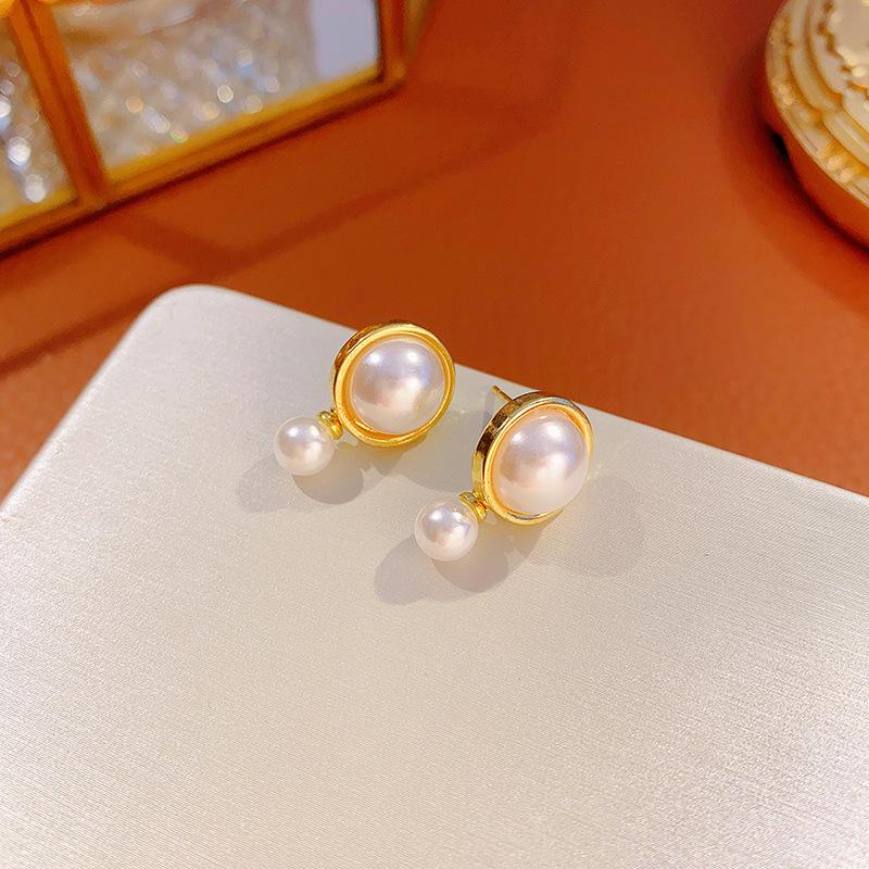 Meier S925 Sterling Silber Nadel Retro Hongkong Stil Perlenstecker Ohrringe - Damen Französischer Chic Vielseitige Ohrringe