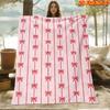 1pc 2D Flat Printing Spring & Summer New Arrival Red Bow Striped Themed Digital Print Blanket, Suitable for All Seasons, Casual Throw Blanket, 100% Po