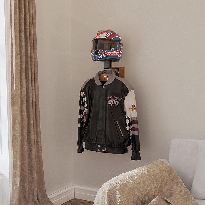 1PC Hat Rack Walnut Helmet Holder 2-in-1 Helmet Racing Hanger Motorcycle Helmet Mount Rack For Vest Equipment Solid Wood Hangers