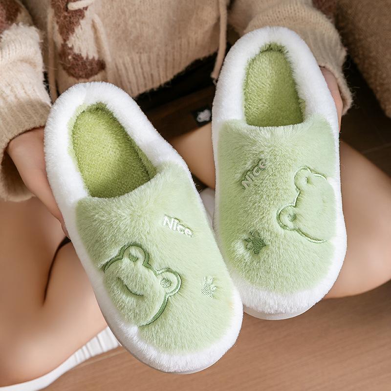 Frog cartoon cotton slippers autumn and winter leisure indoor home warm and comfortable plush household cotton shoes