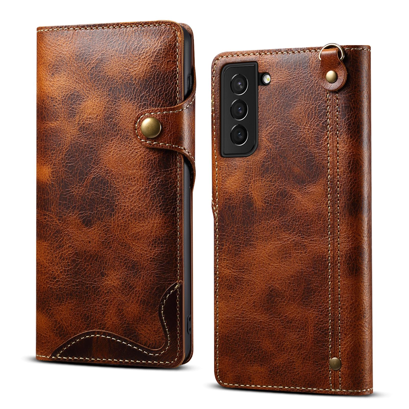

100% Real Leather Case For Samsung Galaxy S25 S24 S23Ultra S22 S21 S20Plus Note 9 10 20 Ultra Card Bag Cowhide Wallet Soft Cover Galaxy S25 Ultra коричневий