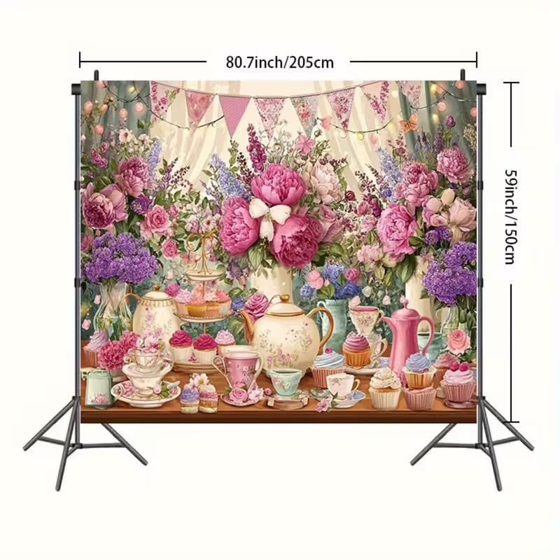 2D Pink Tea Party Backdrop Afternoon Photography Background