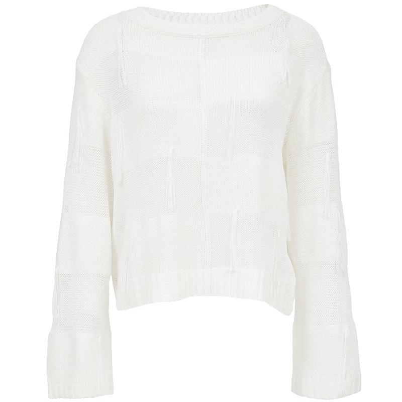 

ТОЛЬКО Женский Асимметричный Свитер С Кисточками и Ажурной Вязкой Свободного Кроя L