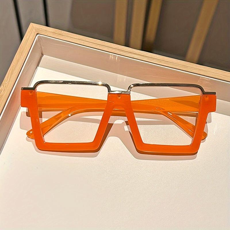 

Chic Square Candy-Colored Glasses for Women - Durable Plastic & Metal Frame, Blue Light Blocking Clear Lens, Perfect for Parties оранжевый