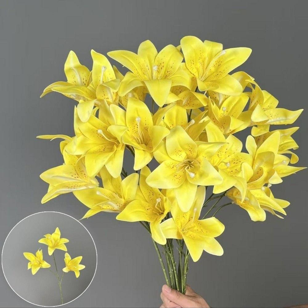 Mode 3 Köpfe Künstliche Lilien DIY Blume Realistische Simulationsblumen Mehrfarbig Kunststoff Künstliche Blumen Fotografie Requisiten
