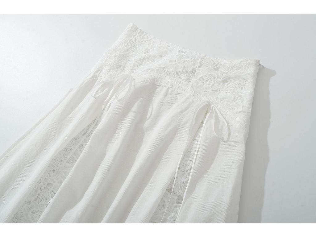 2025 Autumn Lace Patchwork Slim-fit Top & High-waisted Skirt Set