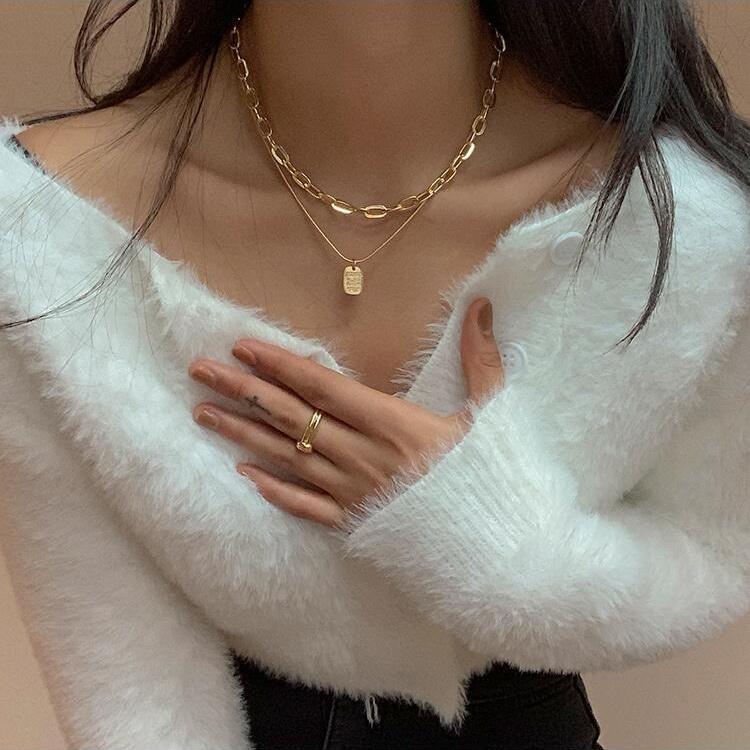 iF ME Personalized Square Letter Pendant Necklace Fashion Multilayer Gold Silver Chain Necklaces Women Jewelry Accessories Gift