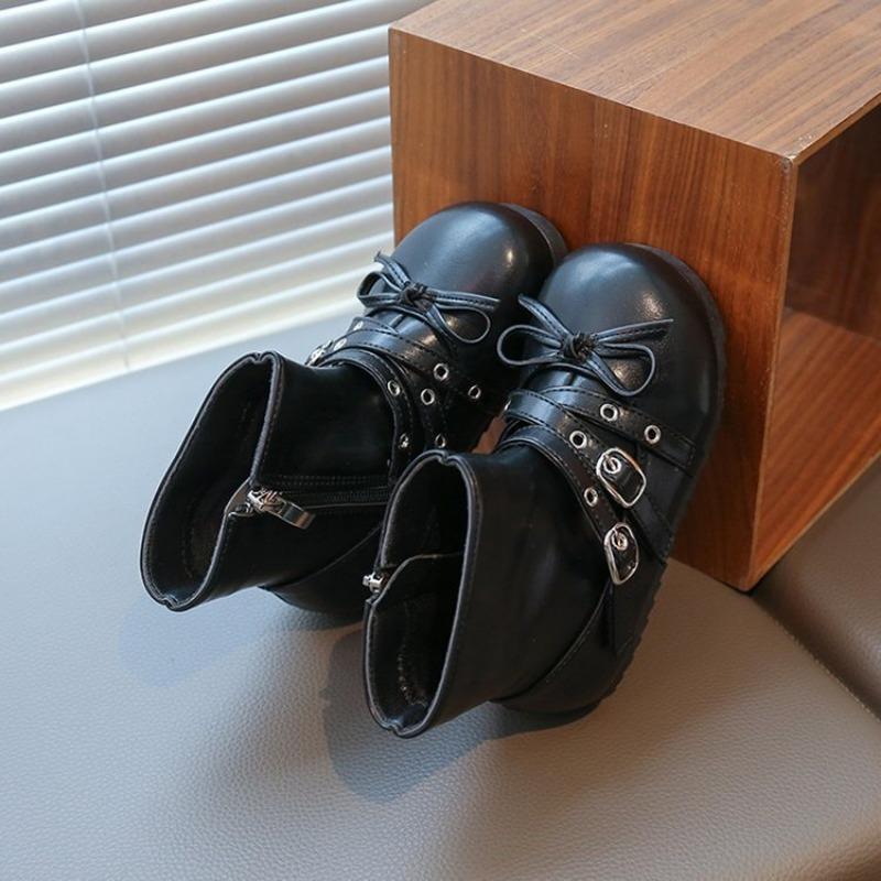 Children's Fashion Soft Bottom Ankle Boots Girls Bow Leather Boots