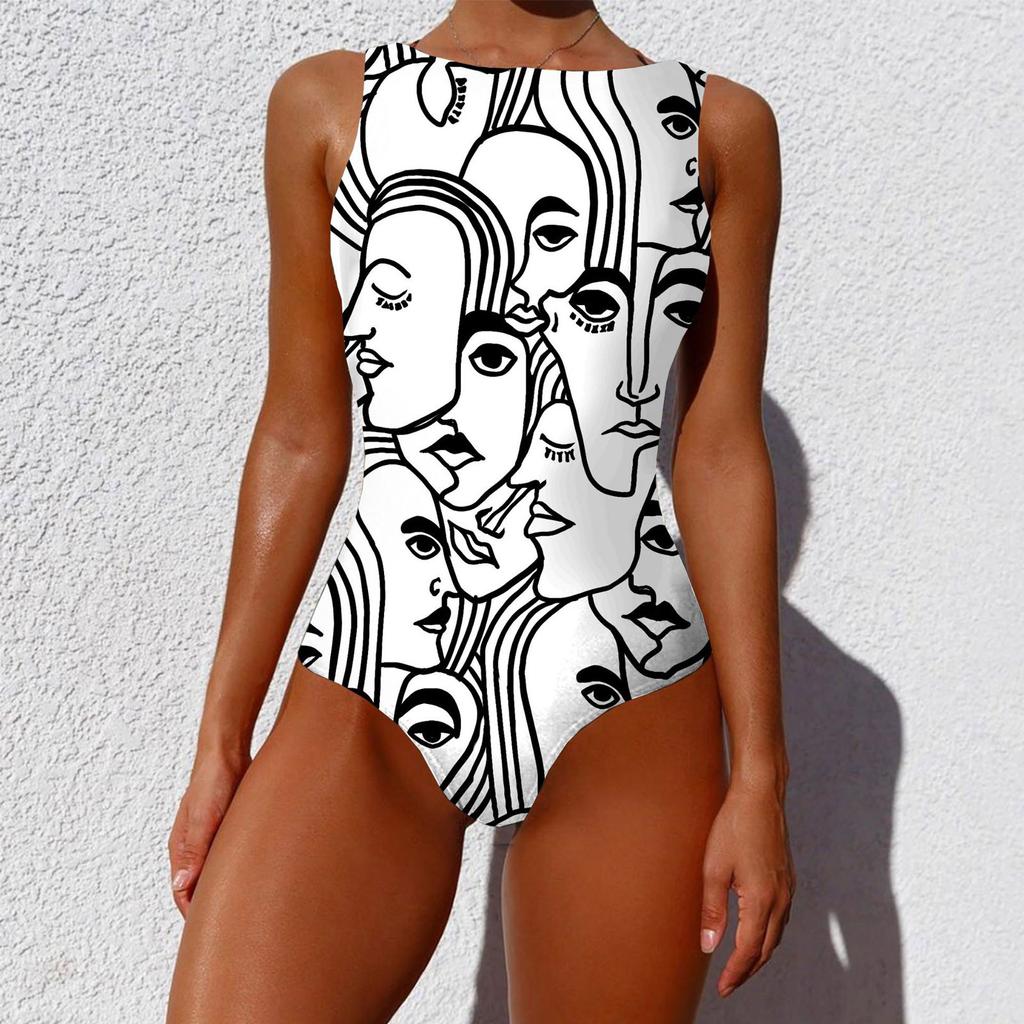 Fashion Women's Sexy Sleeveless Print Temperament Beachwear  Bikini Swimsuit