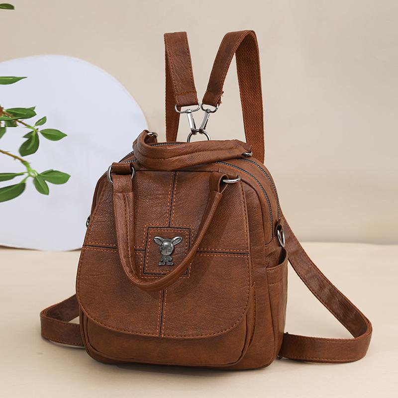 Multifunctional Shoulder Bag Women's Soft Leather Backpack Solid Color Shoulder Bag