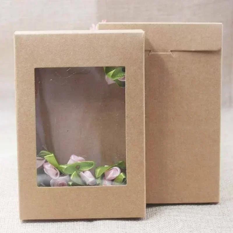Cowhide Paper Box Cake Packaging Transparent Window Gift Box Biscuit Packaging Perfect for Weddings and Sending Friends