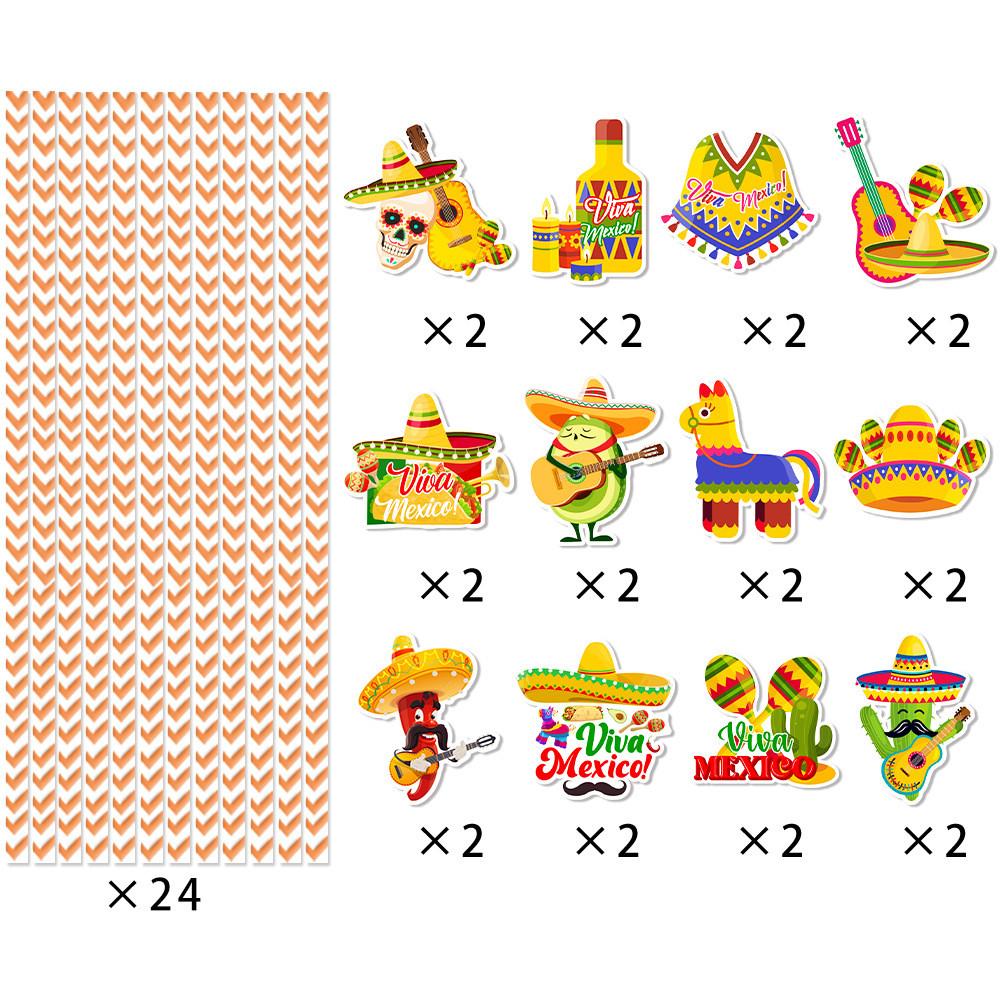 Theme Mexican Disposable Paper Straws With Cartoon Decor For Childrens Party