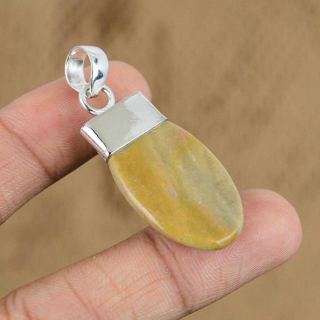 Natural Picture Jasper Gemstone Pendant 925 Sterling Silver Jewelry For Women
