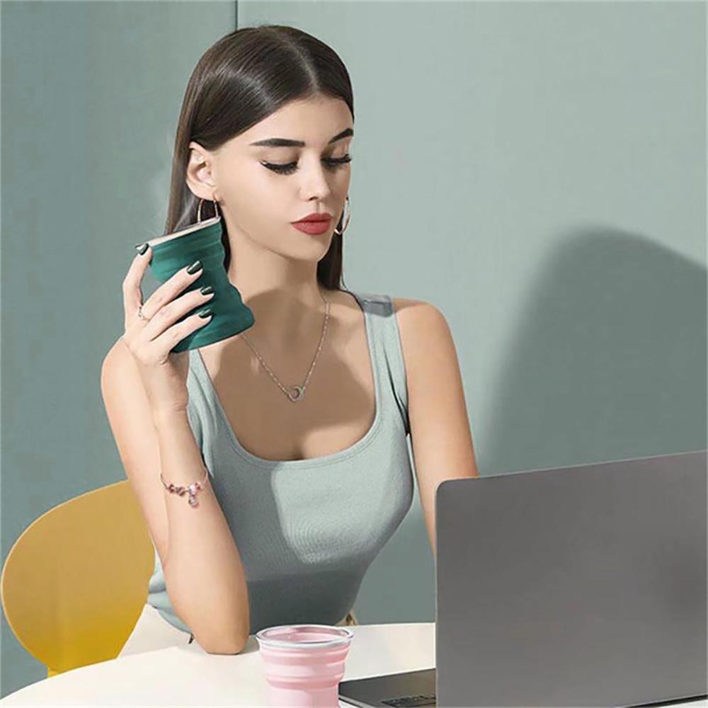 Portable Silicone Foldable Cup With Lanyard Heat Resistant Collapsible Cups Lid Folding Storage Travel Mug For Hot Water