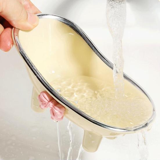 Versatile Soap Dish with Drain Holes Bow-knot Design Easy to Clean Decorative Bathtub Shaped Soap Tray for Bathroom
