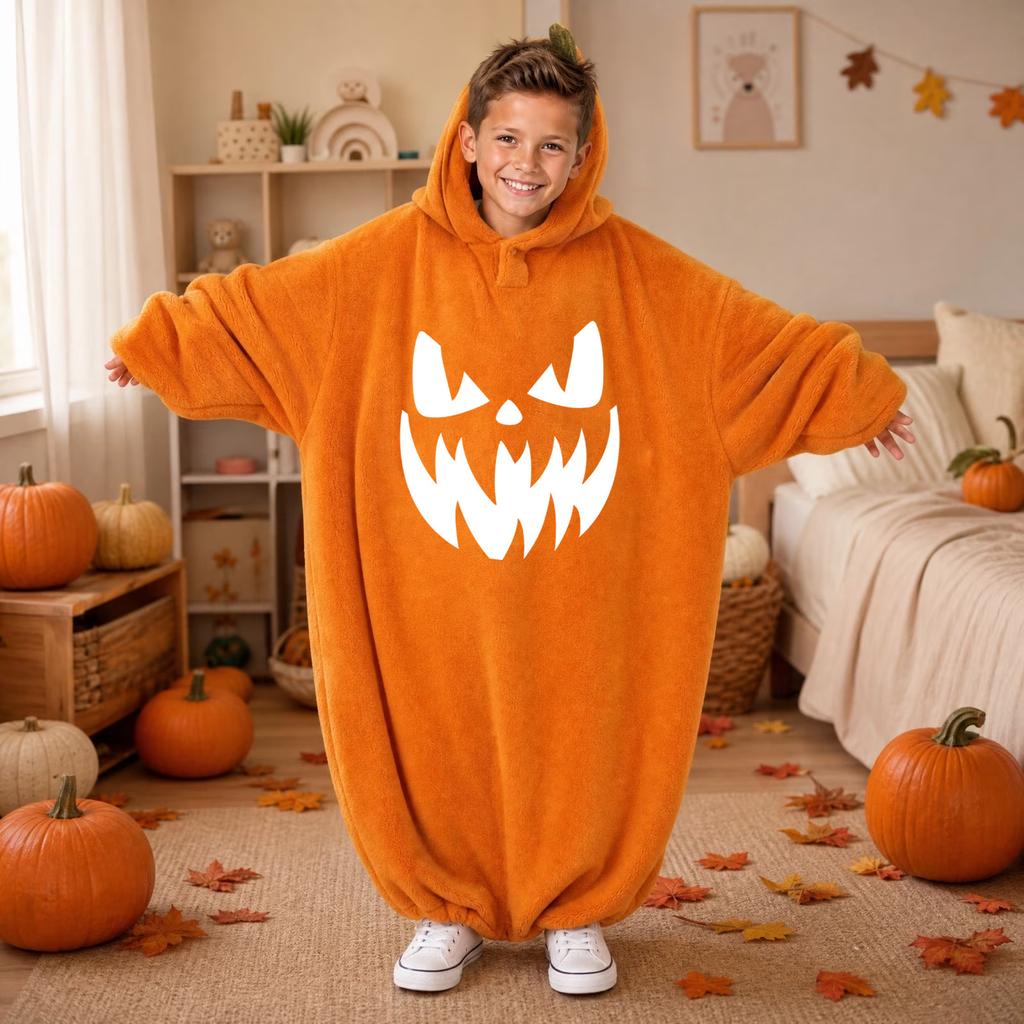 Kids' Halloween Printed Flannel Romper Pajama Set for Loungewear