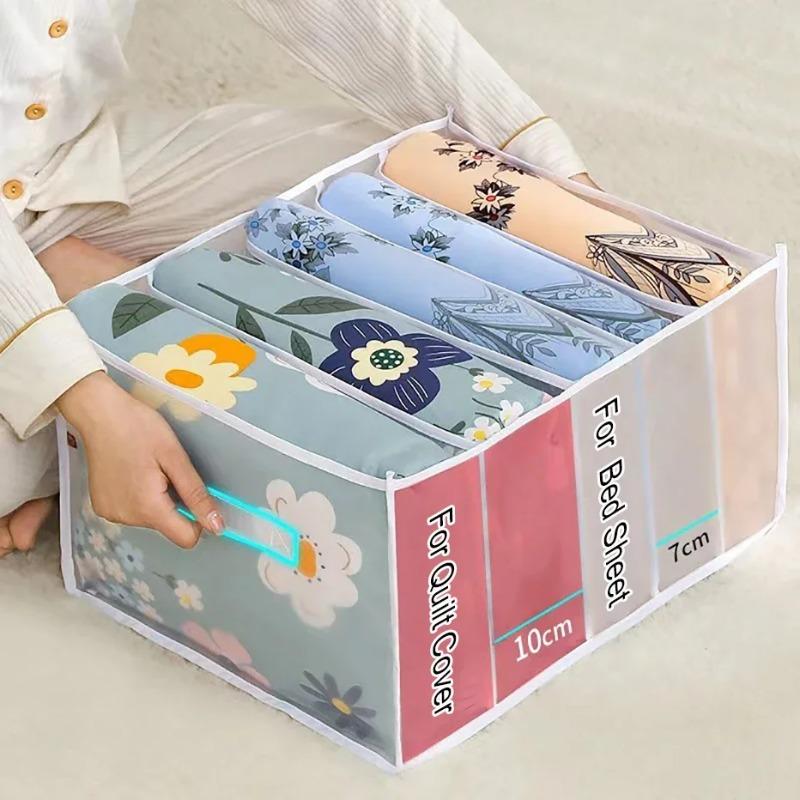 1pc Large Capacity Quilt Cover Storage 5Grids Bed Sheet Down Jacket Bath Towel Organizer Mesh Compartment Space Save Storage Box