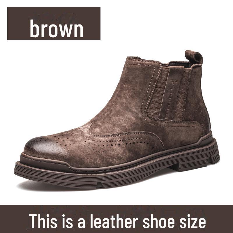 

Мужские рабочие ботинки Chelsea из натуральной кожи с низким верхом — зимние теплые с бархатной подкладкой, тренд в британском стиле 43