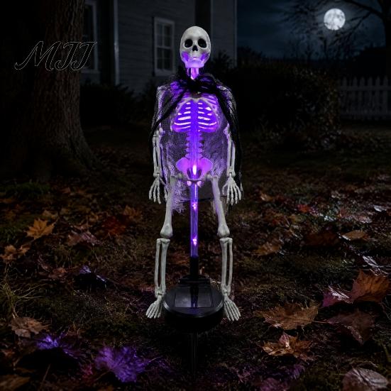 Outdoor Halloween Decorations 2Pcs Solar Skeleton Yard Stake, LED Garden Lights, Waterproof Glowing Skull Stakes Realistic Figurines for