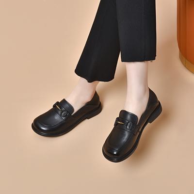Damen Frühlingsschuhe mit runder Spitze, flacher Sohle, kleine Lederschuhe, bequeme Damen-Slingpumps aus Schafsleder mit flachem Ausschnitt