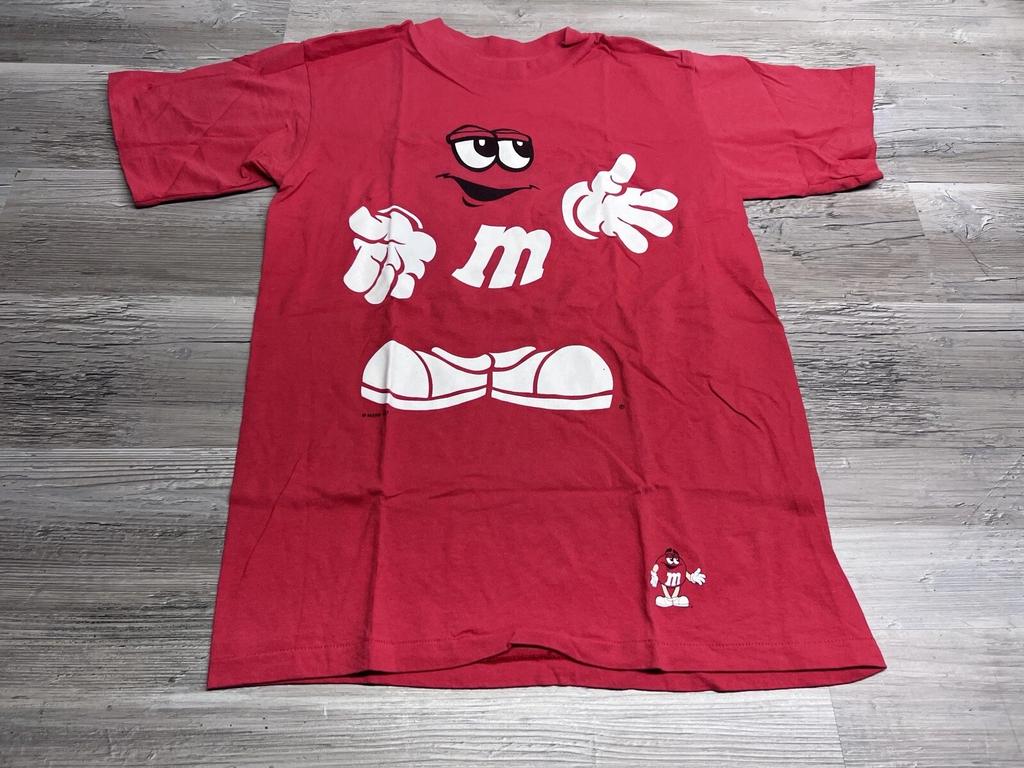 Vintage 90s M&M's Big Print Logo T-Shirt Red Smiley Face Single Stitch Mens Sz M