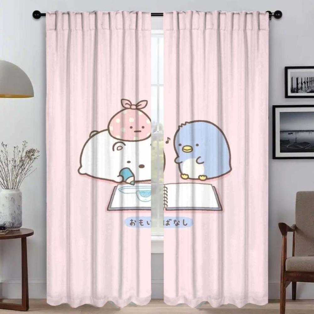 Set Of 2 Sumikko Gurashi Home Interior Curtains Living Room Shades Tulle Bedroom Partition Camera Mosquito Repellent Made Polyester Sitting Window