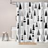 Merry Christmas Black And White Tree Shower Curtain Xmas Pine Pattern New Year Holiday Bathroom Curtains, Winter Trees Bath