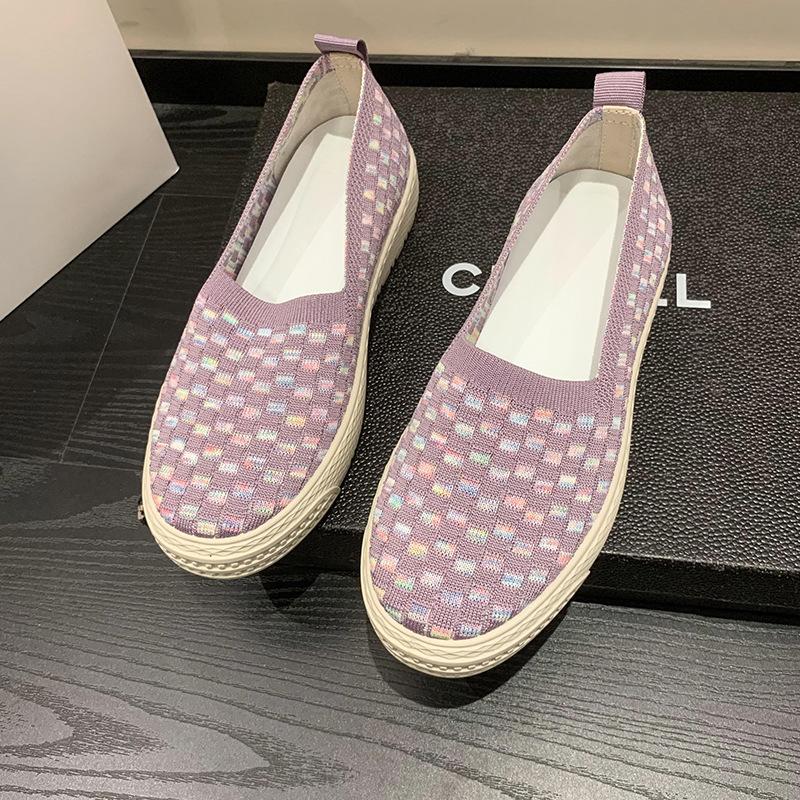 

Women s casual single shoes 2025 summer new platform shoes comfortable breathable knitted shoes one pedal round head fisherman shoes 40 фіолетовий