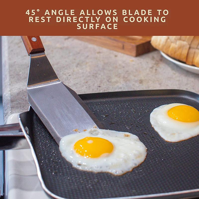 Stainless Steel Spatula Turner with Beveled Edge Hardwood Handle for Cast Iron Flat Top Grill Griddle Scraper Hamburger BBQ Tool