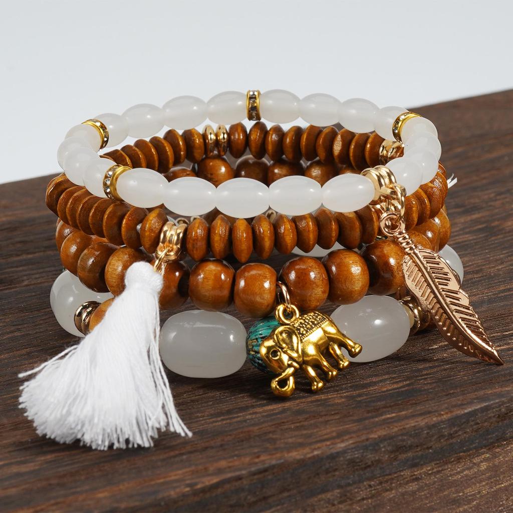 Bohemian Elephant Leaf Tassel Pendant Retro Bracelet