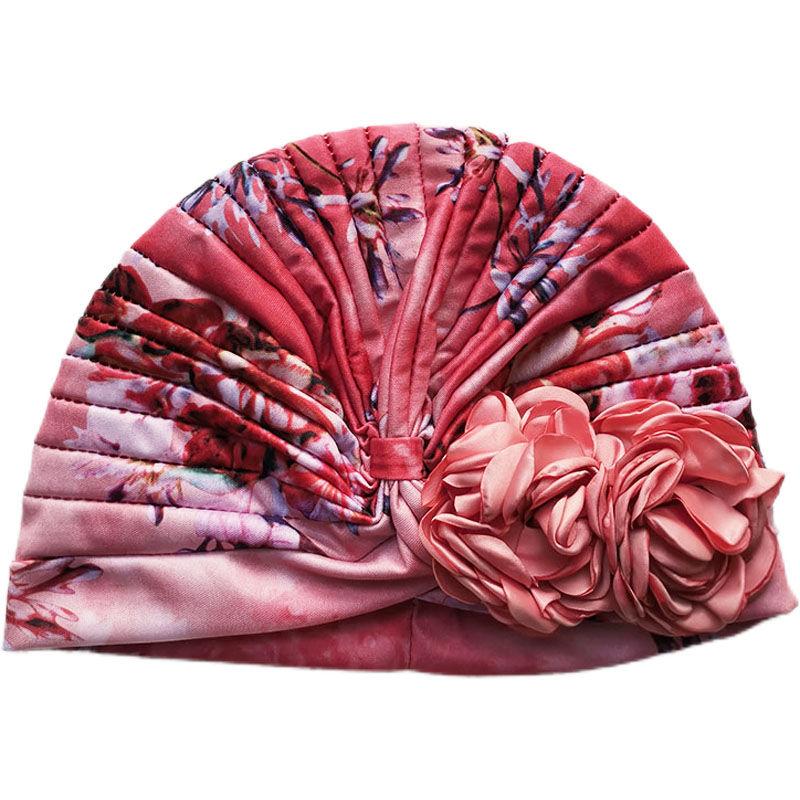 Spring and Summer Sweet Big Flower Headgear Retro Pullover Hat Female Dancing Confinement White Hair Headgear Travel Headscarf Hat