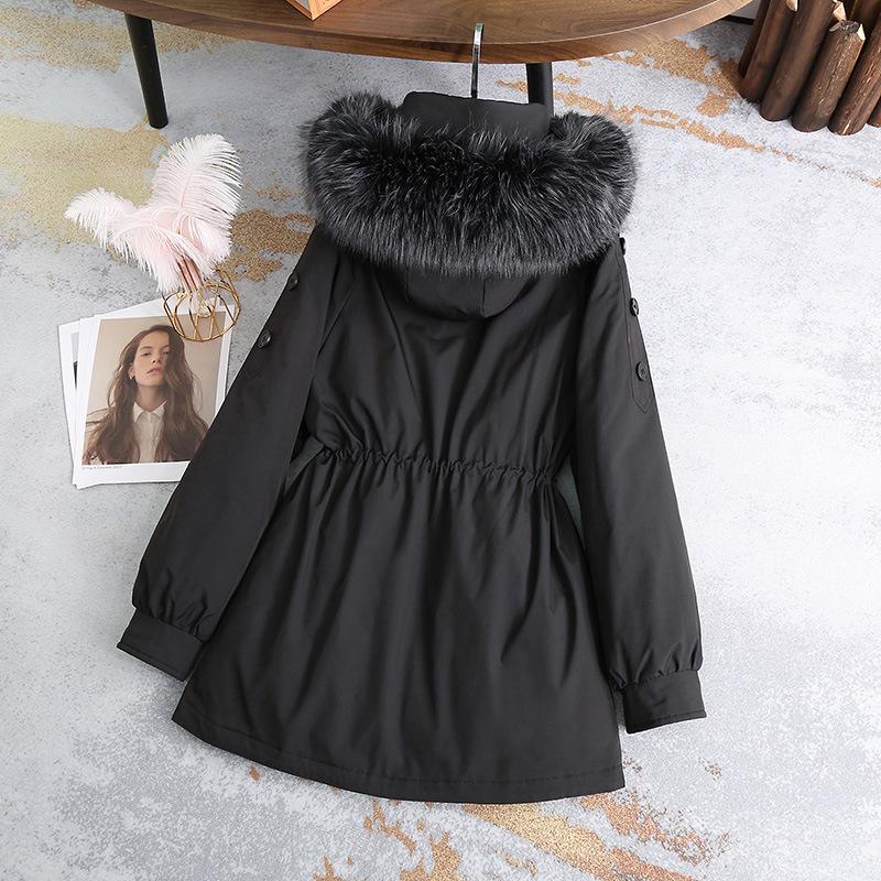 Pie cotton-padded women's winter hooded thickened medium and long cold-proof cotton-padded jacket drawstring waist down cotton jacket tide