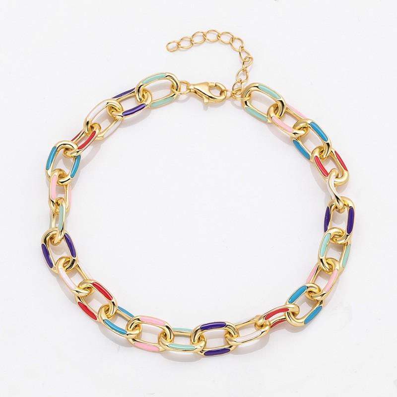 Titanium Steel Colorful Dipped Oil Cuban Link Bracelet Women Geometric Chain Design Lightweight Luxury Couple Jewelry Gold