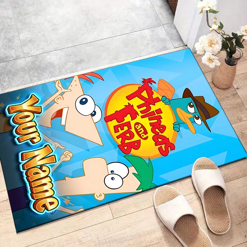 Phineas and Ferb Design Area Rug Personalized Name- Non-Slip, Soft & Cozy Floor Mat for Living Room, Office - Indoor/Outdoor Carpet