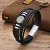 Nordic Viking Bracelets for Men Boys, Black Leather Bracelet Men, Birthday and Christmas Gifts for Dad, Father, Husband, BFF