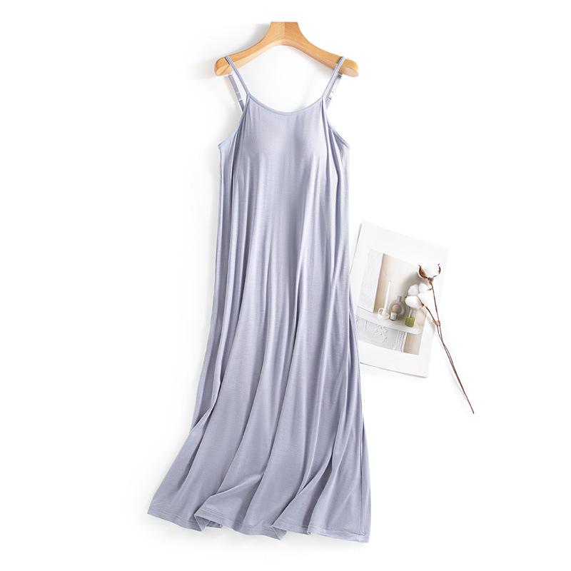 Women's Summer Strappy Nightgown with Built-in Bra - Loose & Long Pajama Dress