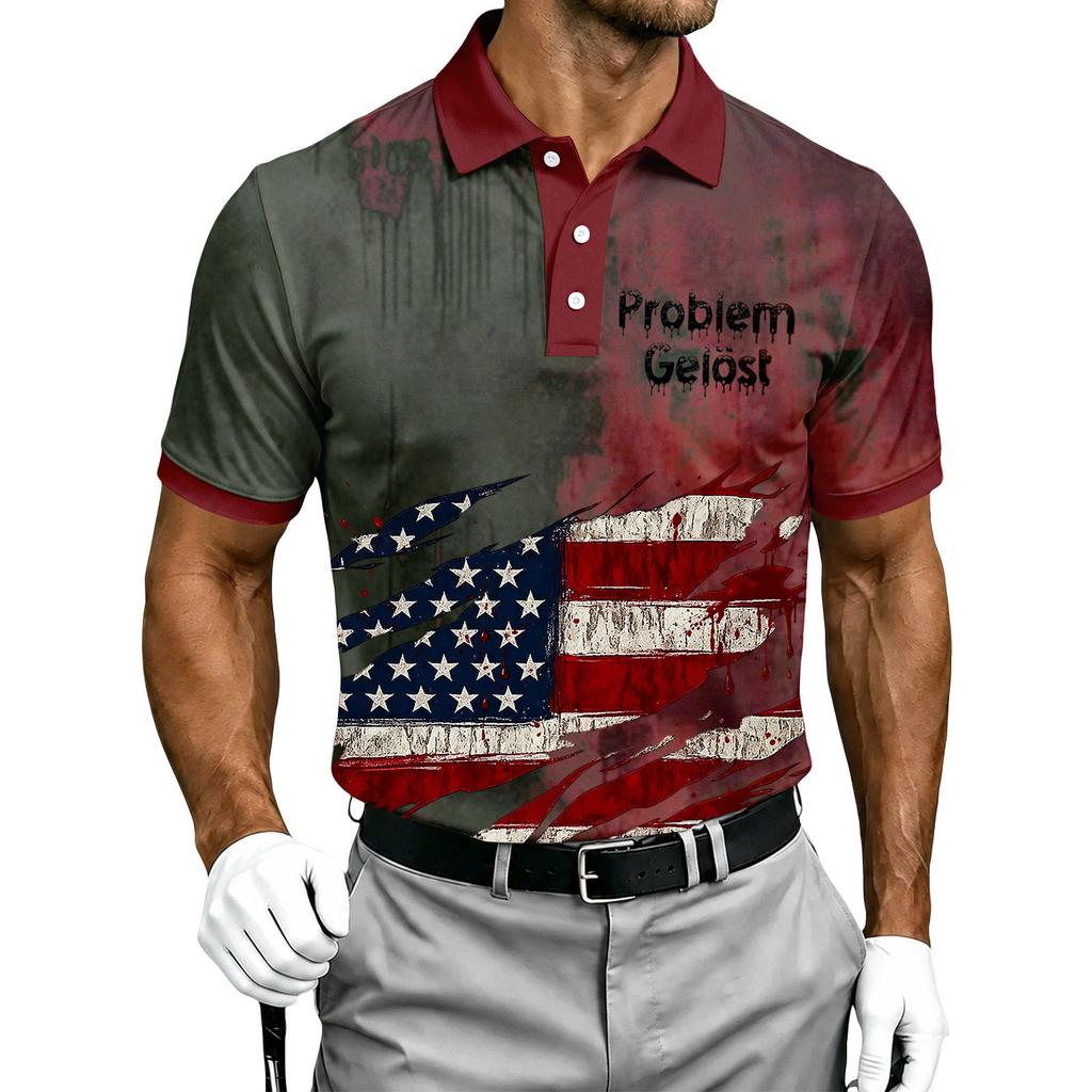 Men's Short Sleeve Polo Shirt Button Down Casual Fit Printed Halloween Themed Polo Shirt with Graphic Design for Everyday Wear