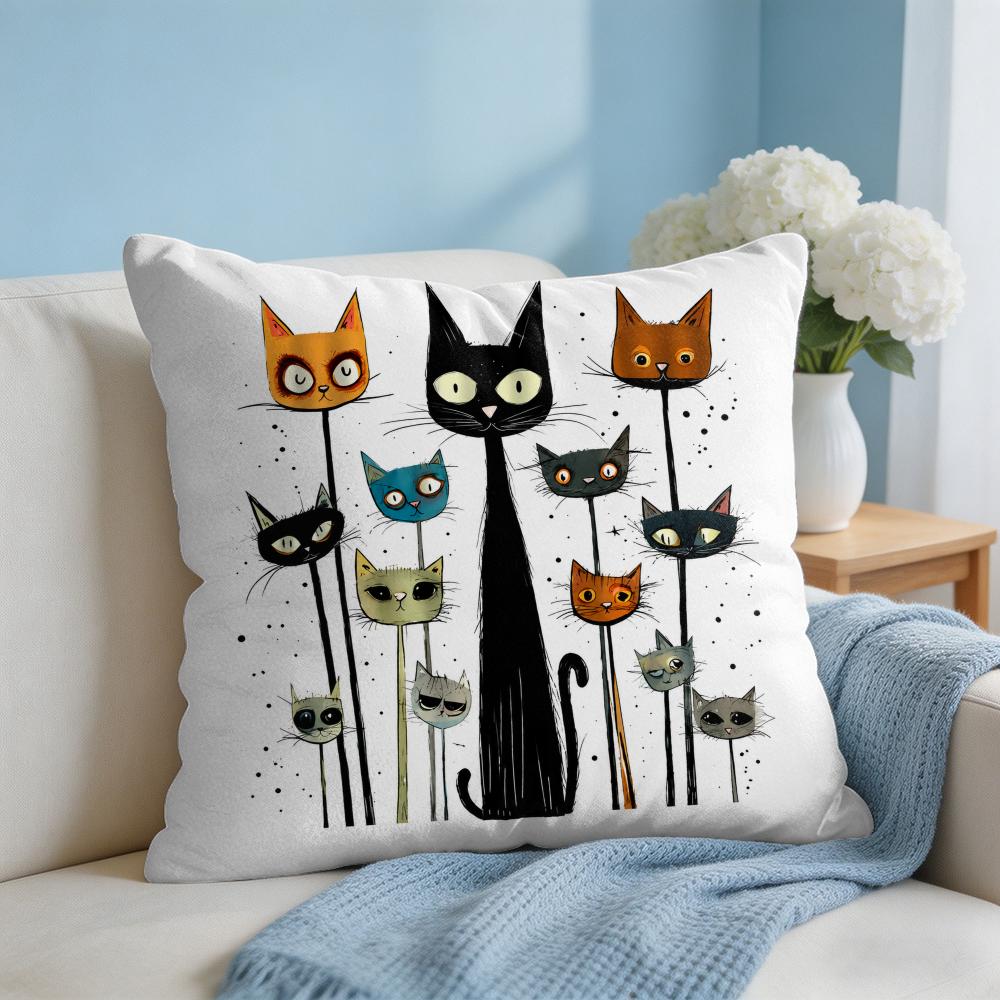 Cushion Cover Whimsical Cat Faces Short Plush Soft DoubleSided Printing Pillow Case Cozy Sofa Bedroom Home Decor Gift