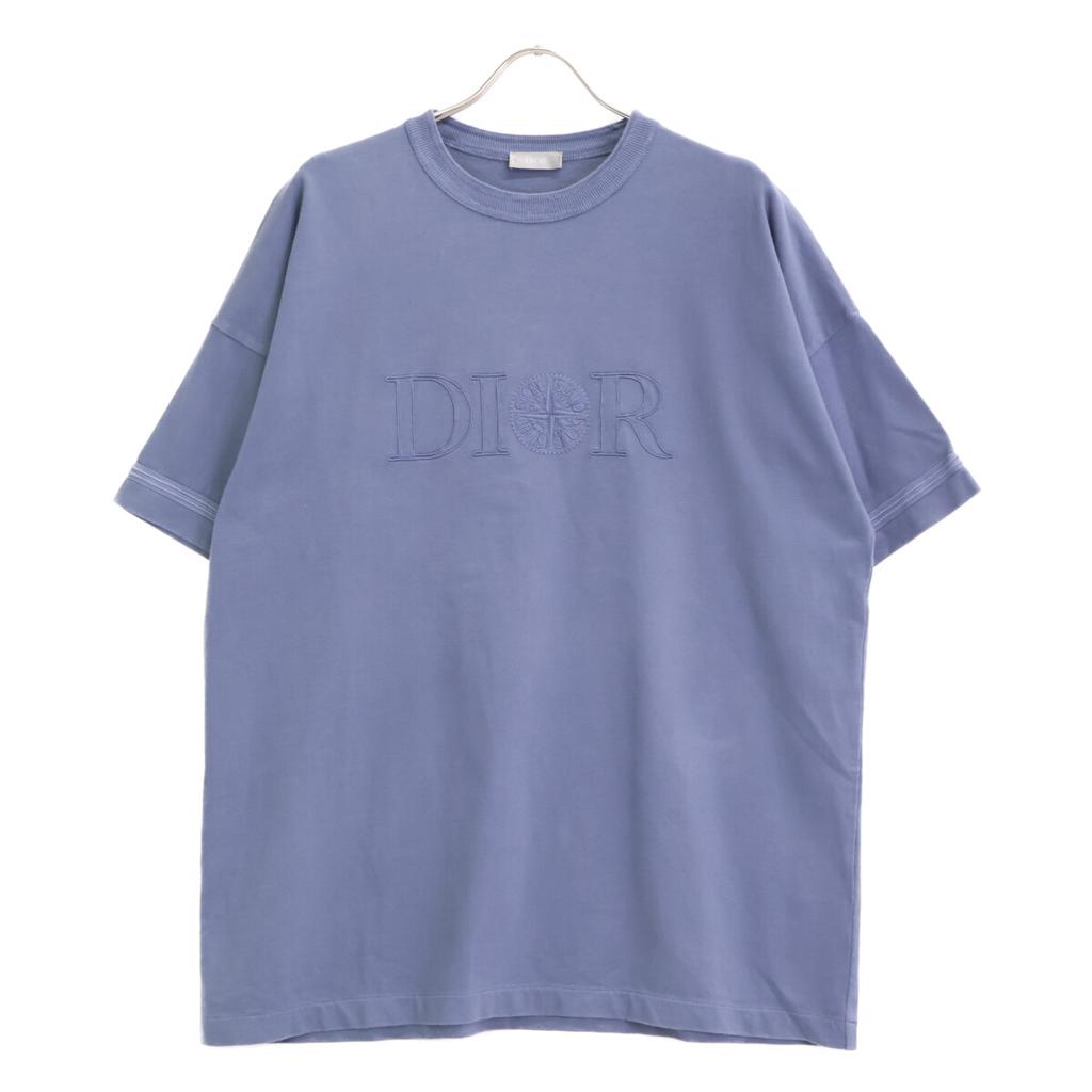 Dior [xSTONE ISLAND] Blue Logo Short Sleeve T-Shirt Tops M blueUsed