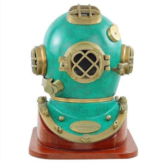 

45,72 см Зеленый Зеленый Шлем для подводного плавания ВМС США Mark V Реплика глубоководного водолаза Морской морской декор Подарок