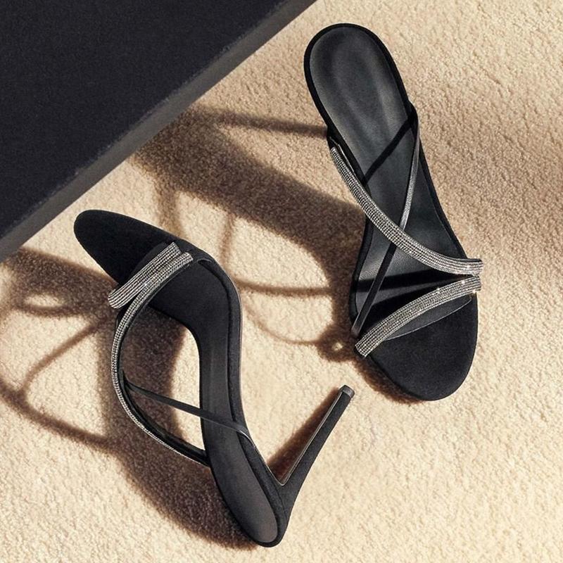 

Fashion Europe And The United States Summer New High-Heeled Women With Leather Rhinobason Open-Toe Sexy Slippers With Sandals Women 40